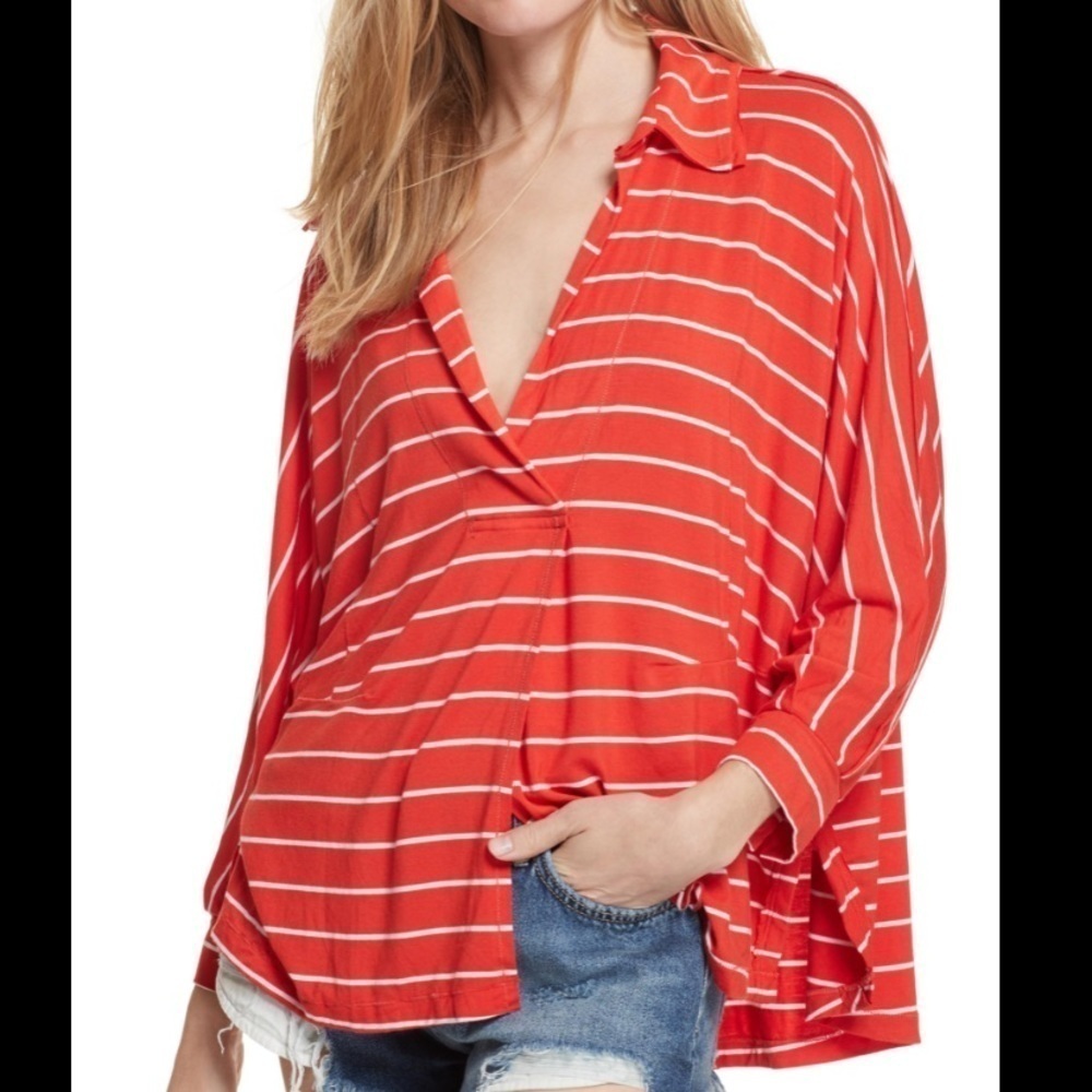 Free People We The Free Can't Fool Me Red Striped Top Women's XS